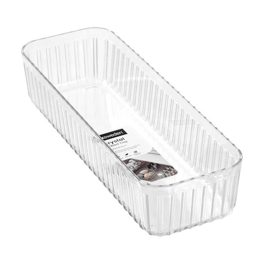 24x Boxsweden Crystal Ribbed Tray Modular Design Storage Container Clear 31x11x6.5cm