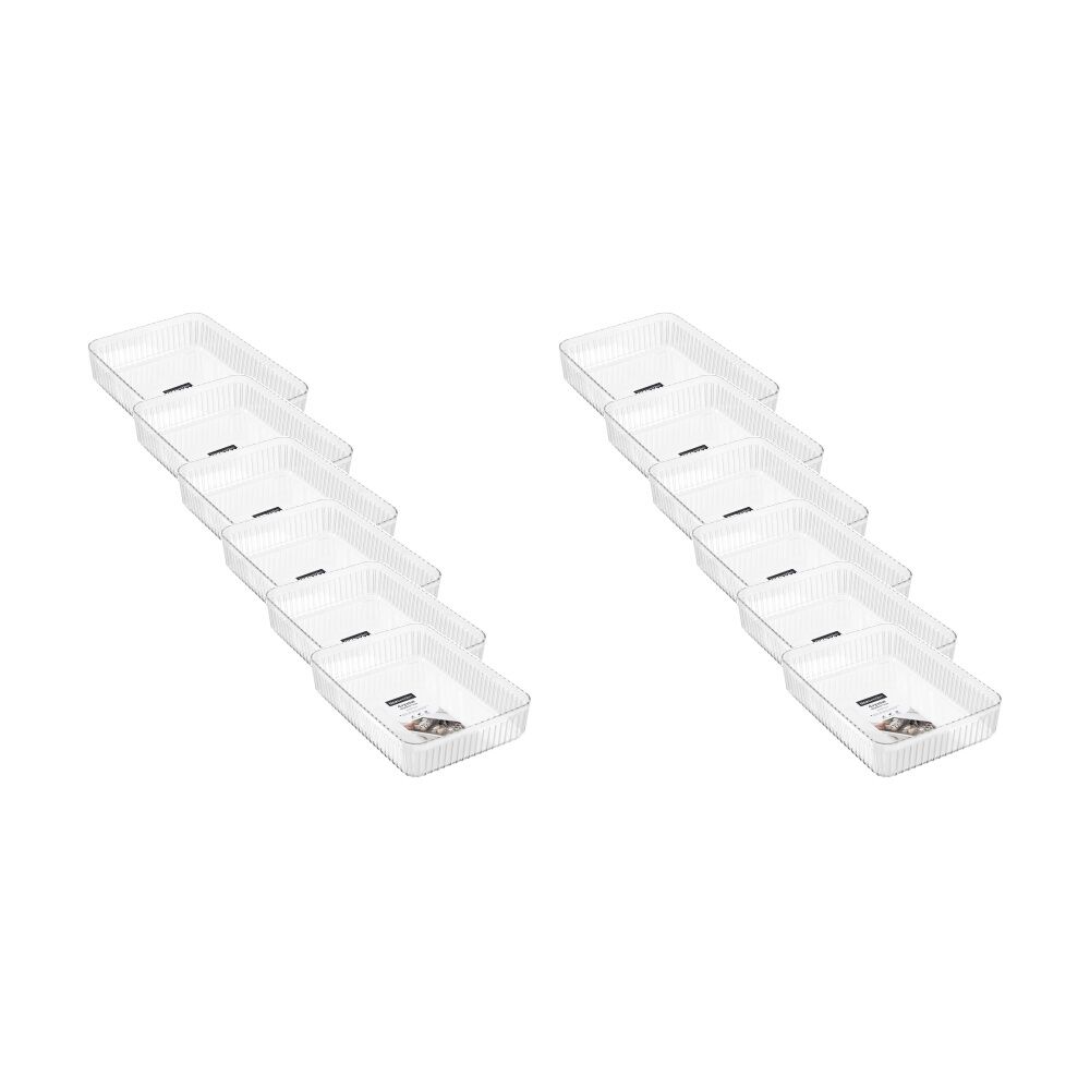 12x Boxsweden Crystal Ribbed Tray Modular Design Storage Container Clear 32x23x7cm