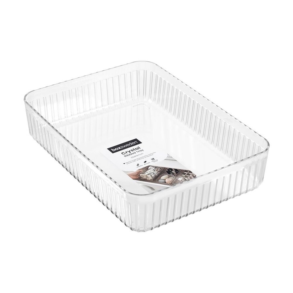 12x Boxsweden Crystal Ribbed Tray Modular Design Storage Container Clear 32x23x7cm
