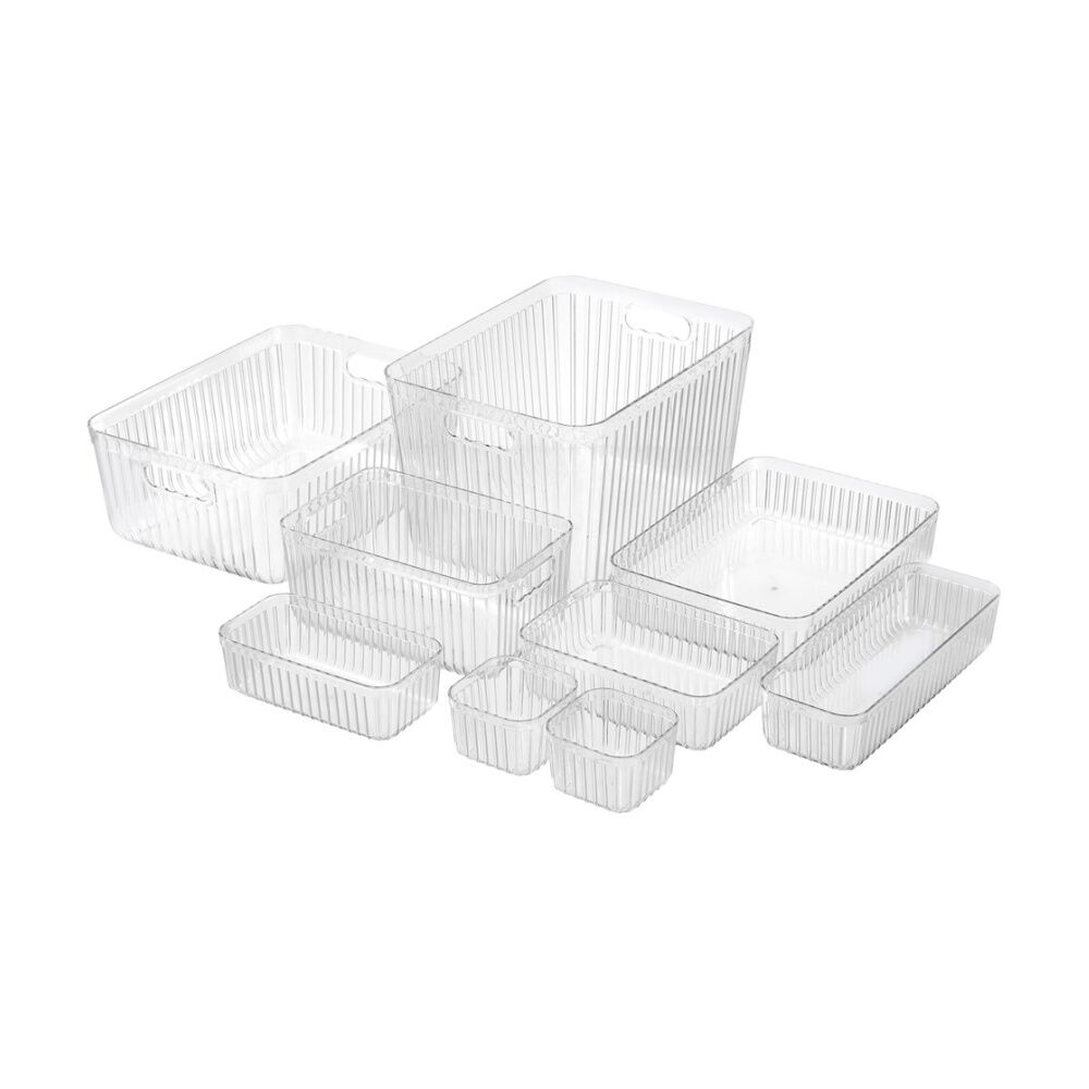12x Boxsweden Crystal Ribbed Tray Modular Design Storage Container Clear 32x23x7cm