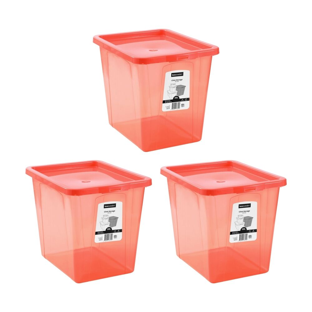 3x Boxsweden Click Stackable Organiser Storage Box 30L 43x33x34.5cm Assorted