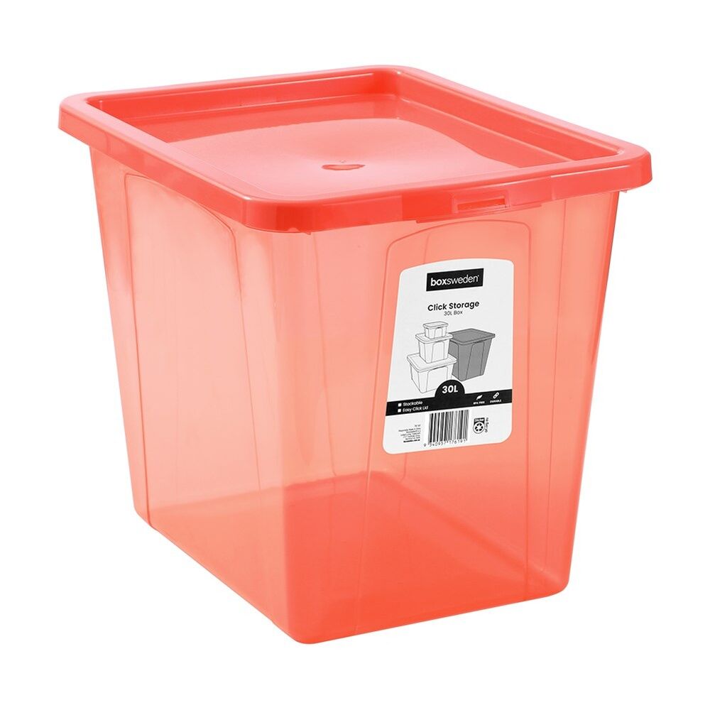 3x Boxsweden Click Stackable Organiser Storage Box 30L 43x33x34.5cm Assorted