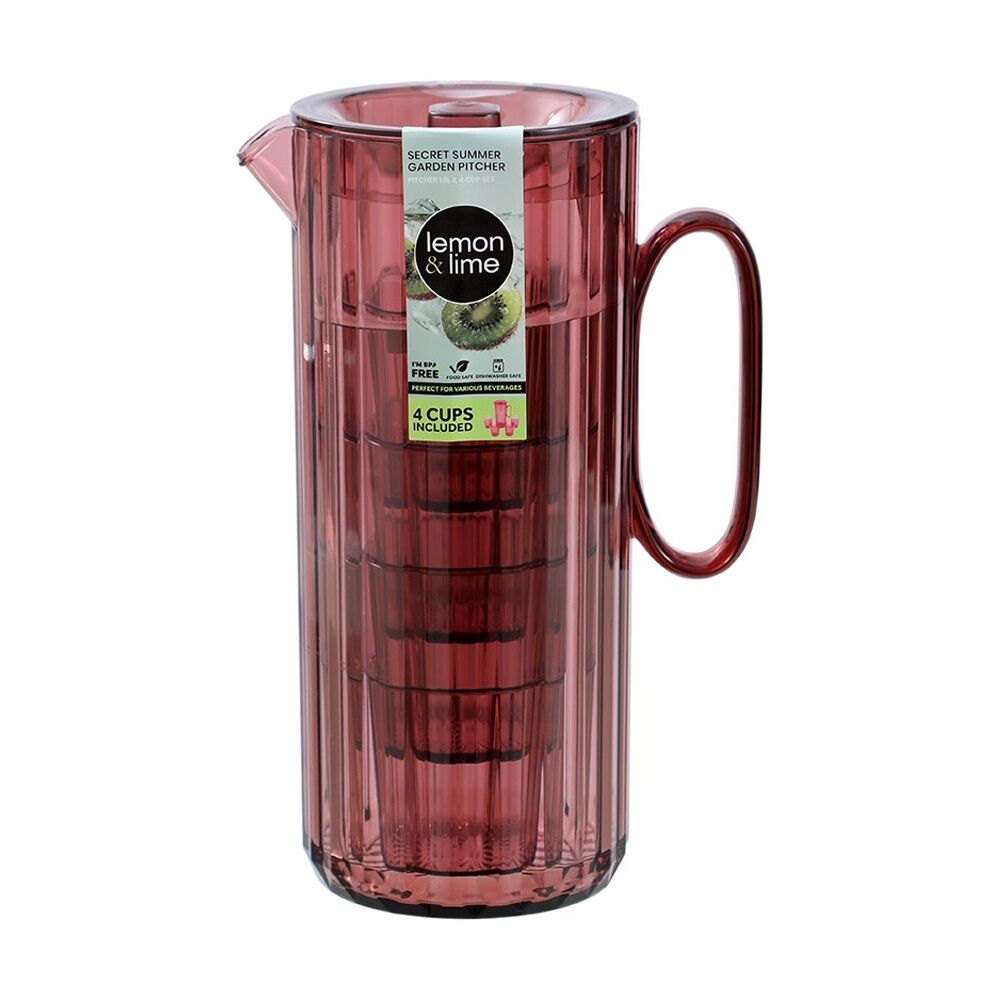 3x Lemon And Lime Secret Summer Garden Pitcher W/ 4 Cup Jug Set 1.9L/370ml Assorted