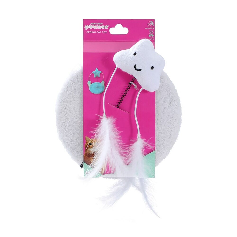 6PK Paws And Claws Pounce Plush Spring Pet Cat Toy Assorted 19x20cm