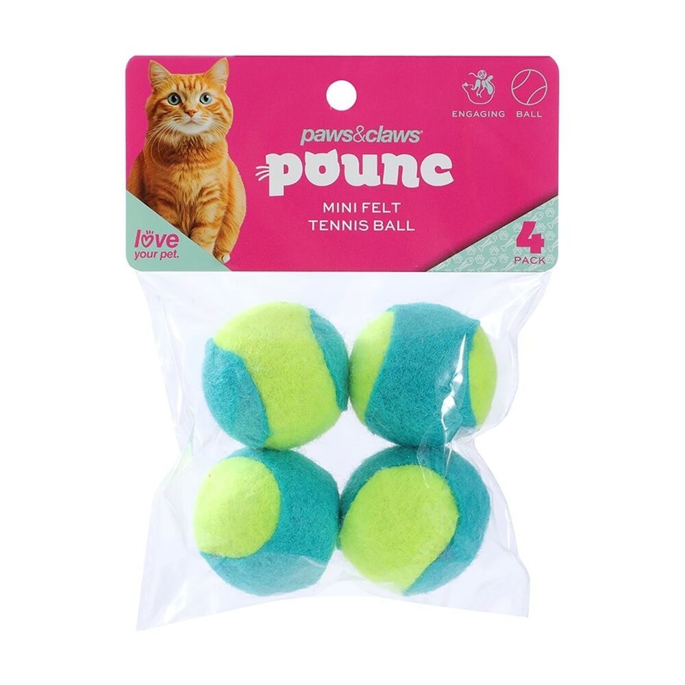 12x 4pc Paws And Claws Mini Tennis Balls Cat Batting/Pouncing Toy Set Assorted