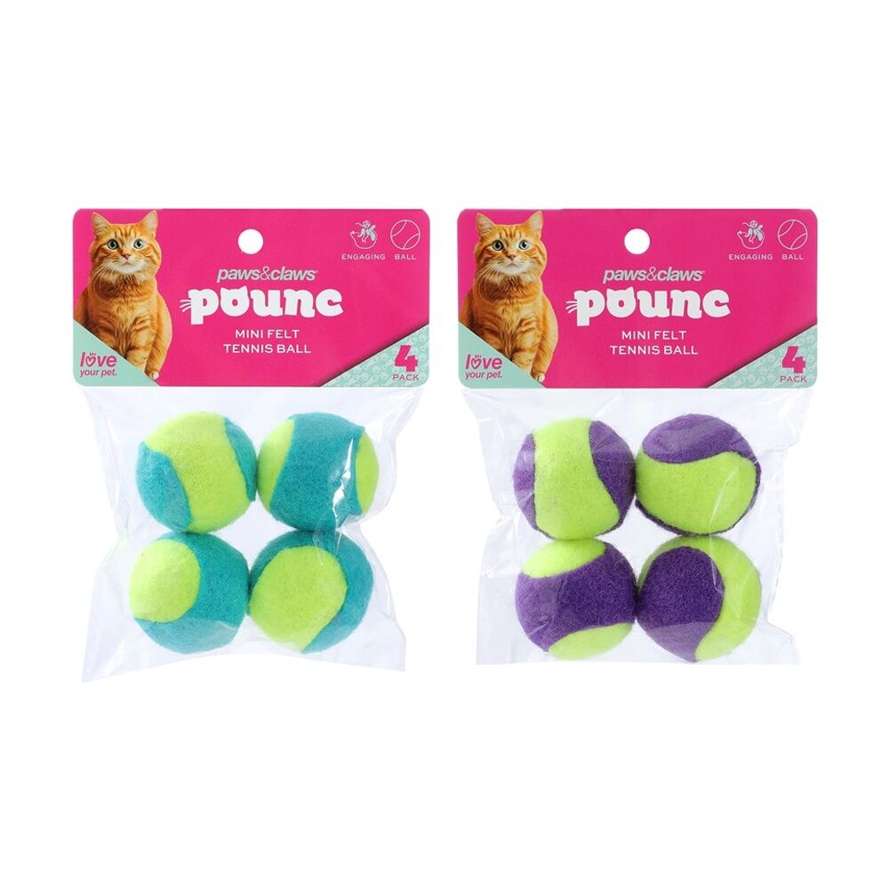 12x 4pc Paws And Claws Mini Tennis Balls Cat Batting/Pouncing Toy Set Assorted