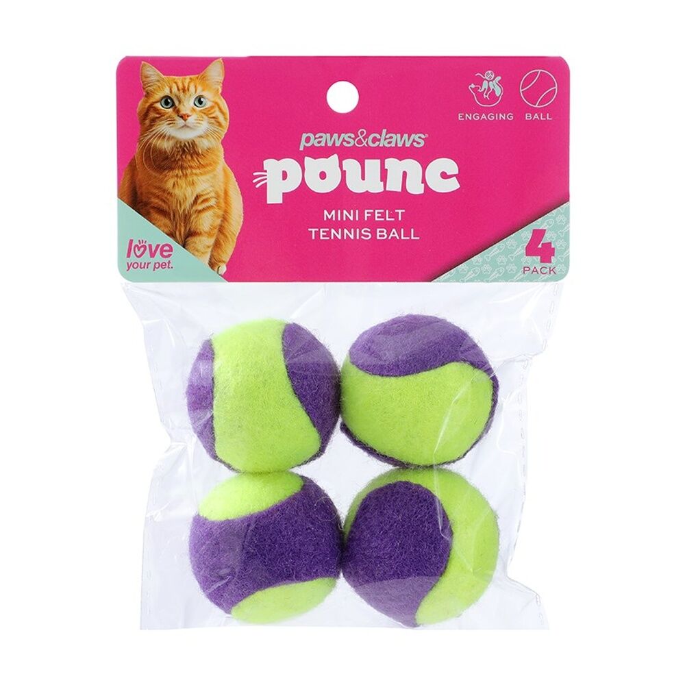 12x 4pc Paws And Claws Mini Tennis Balls Cat Batting/Pouncing Toy Set Assorted