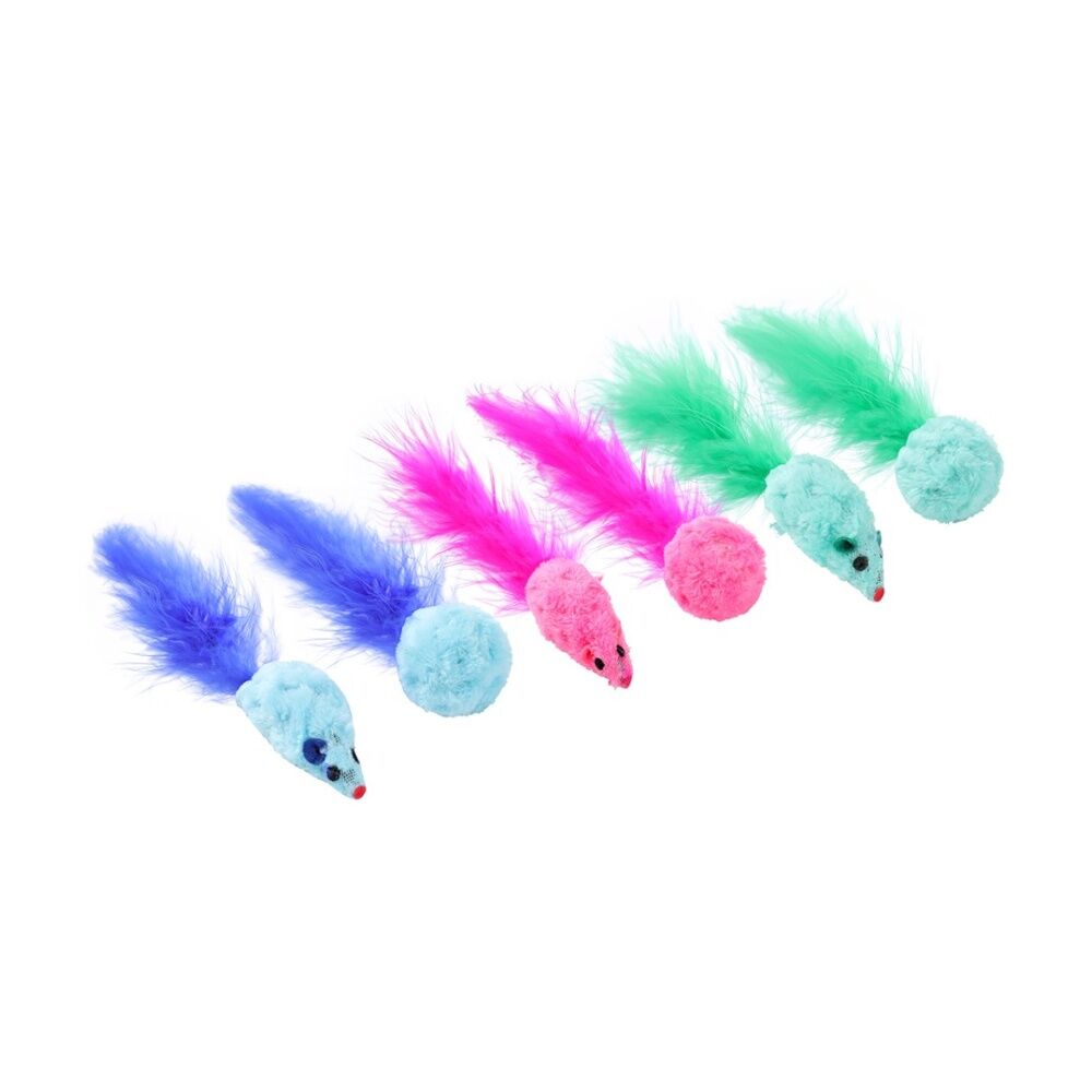 6x 2pc Paws And Claws Mouse & Ball Feather Cat Batting/Pouncing Toy Set Assorted