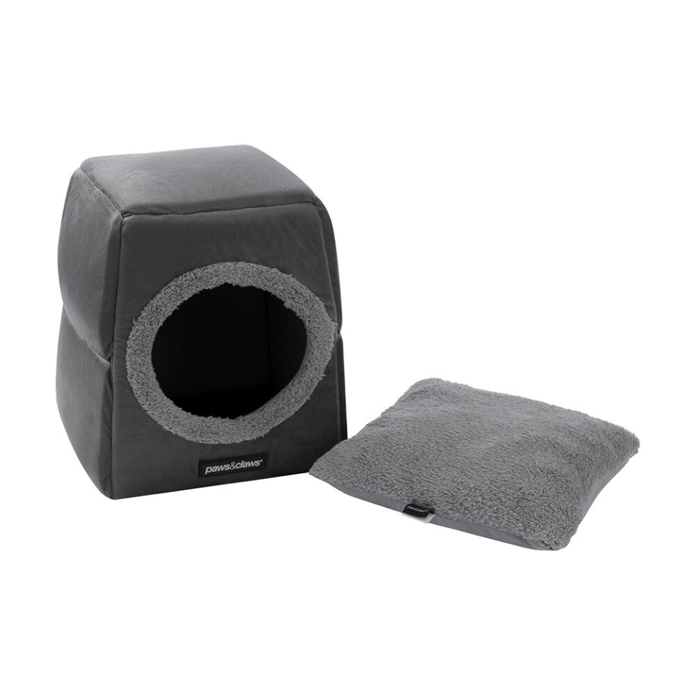 2PK Paws And Claws Foldable Pet Cat Cave Bed Soft Plush Cushion 30x30x35cm