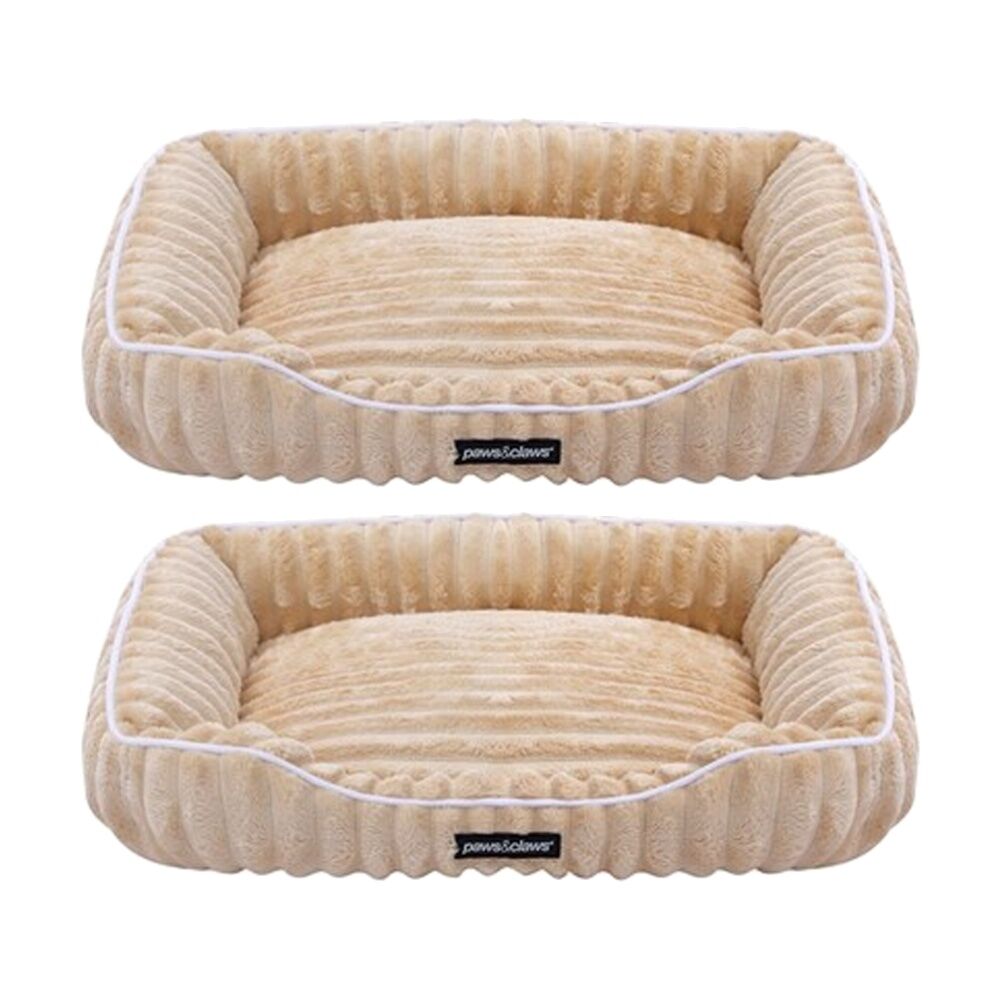 2PK Paws And Claws Ribbed Chinchilla Walled Pet Cat Dog Bed 60x50x18cm Camel