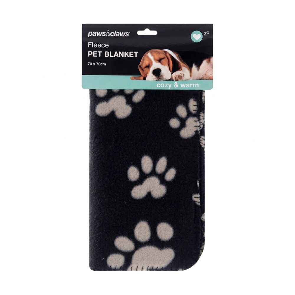 6PK Paws And Claws Fleece Pet Paw & Panel Print Blanket 70x70cm Assorted