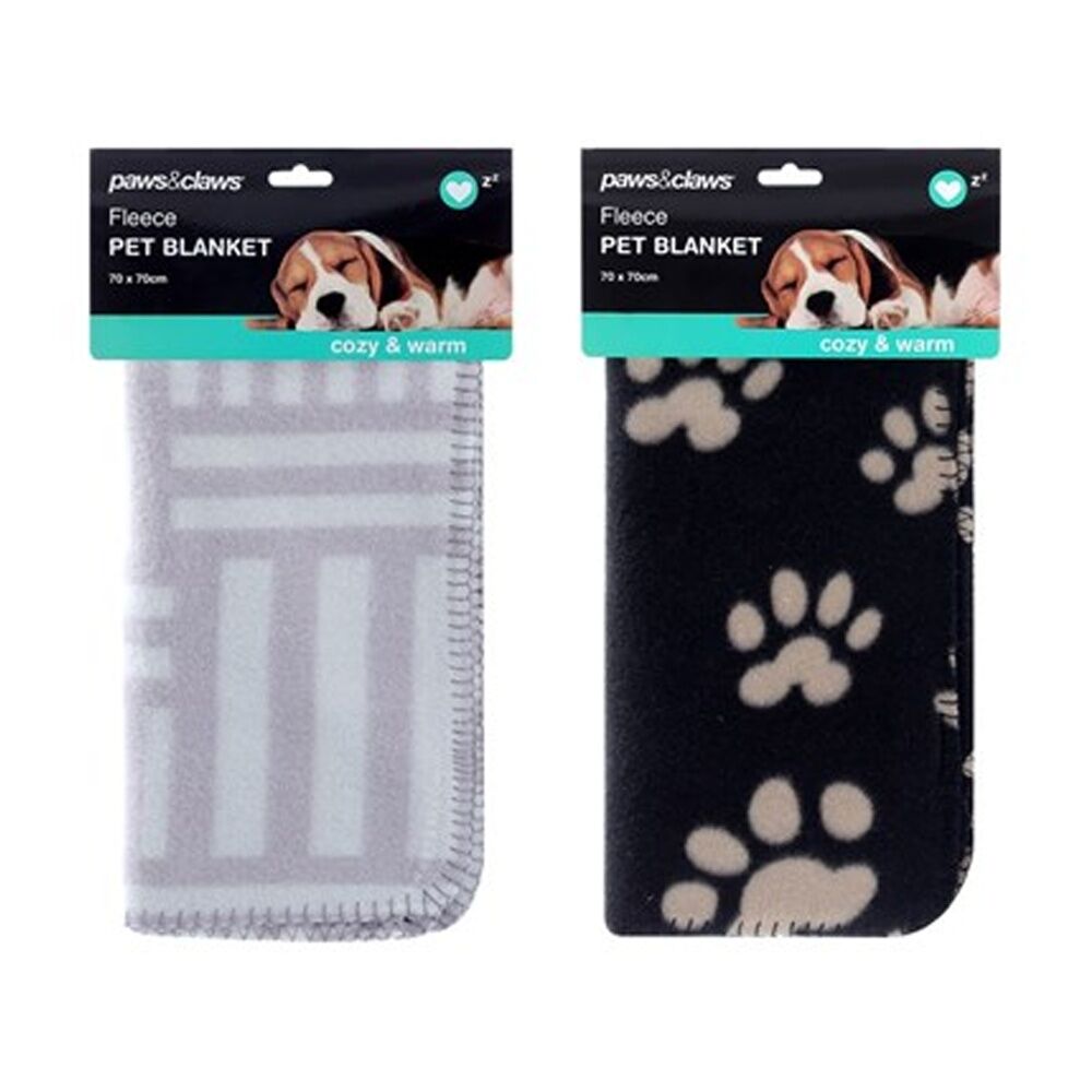 6PK Paws And Claws Fleece Pet Paw & Panel Print Blanket 70x70cm Assorted