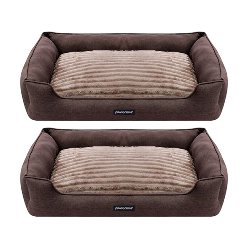 2PK Paws And Claws Pia Ribbed Chinchilla Pet Cat Dog Bed 80x60x20cm Large