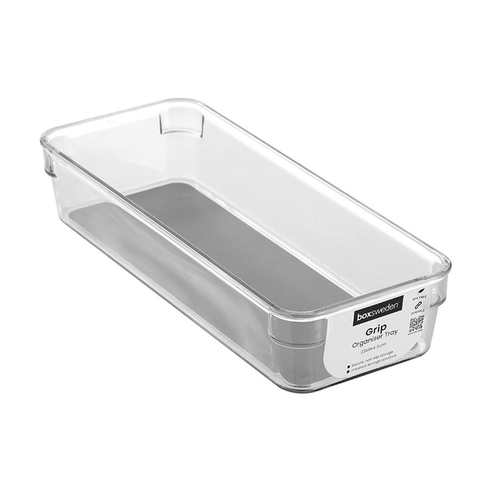 12x Boxsweden Crystal Grip Organiser Tray Modular Stackable Storage 23x9x4.5cm