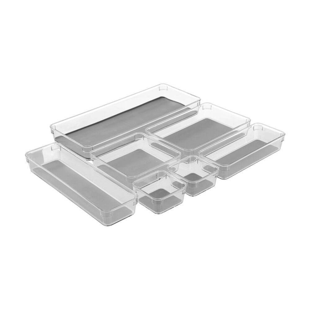 24x Boxsweden Crystal Grip Organiser Tray Modular Stackable Storage 23x9x4.5cm