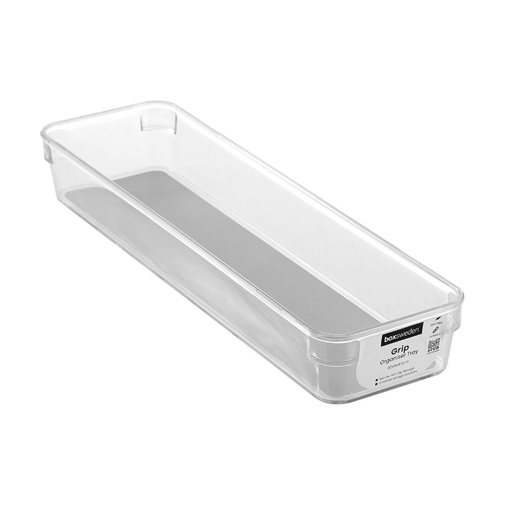 24x Boxsweden Crystal Grip Organiser Tray Modular Stackable Storage 32x9x4.5cm