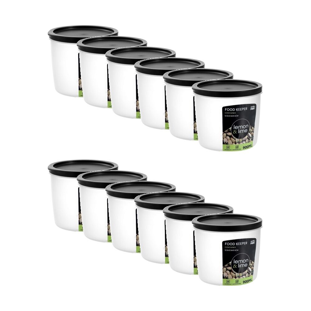 12PK Lemon And Lime Food Keeper Round Reusable Container 900ml 12.4x12.4x10cm