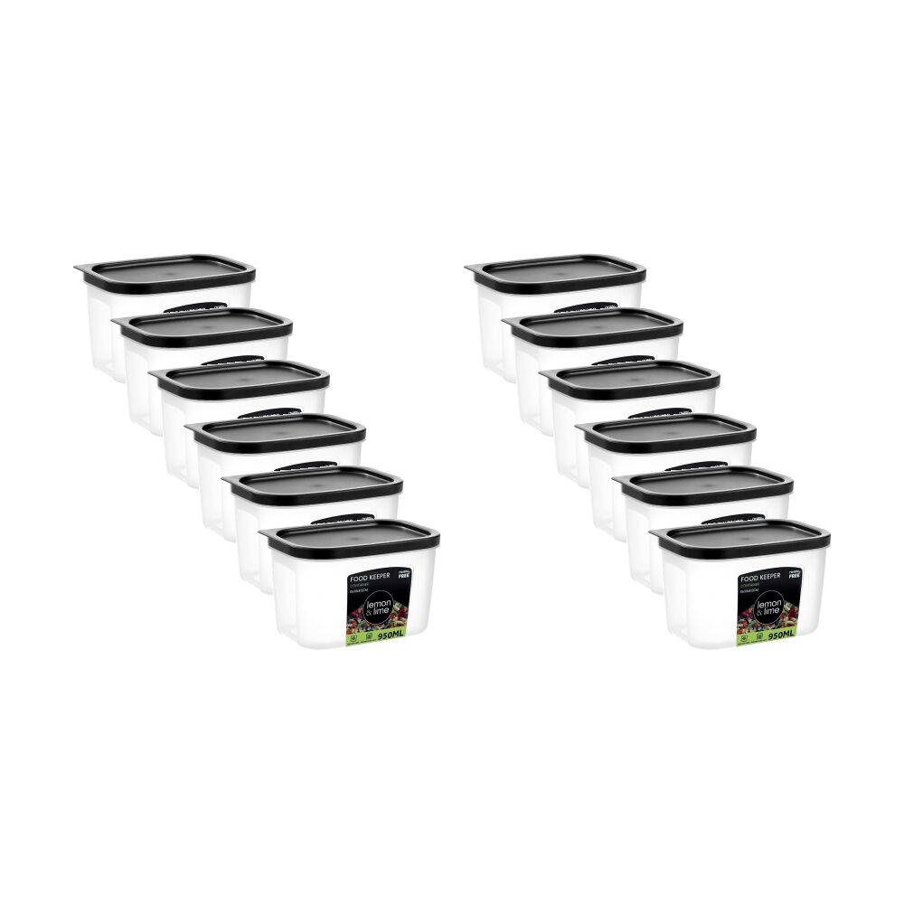 12PK Lemon And Lime Food Keeper Rectangle Reusable Container 950ml 15x10x9.3cm