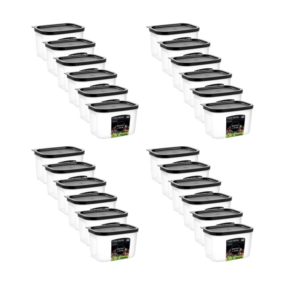 24PK Lemon And Lime Food Keeper Rectangle Reusable Container 950ml 15x10x9.3cm