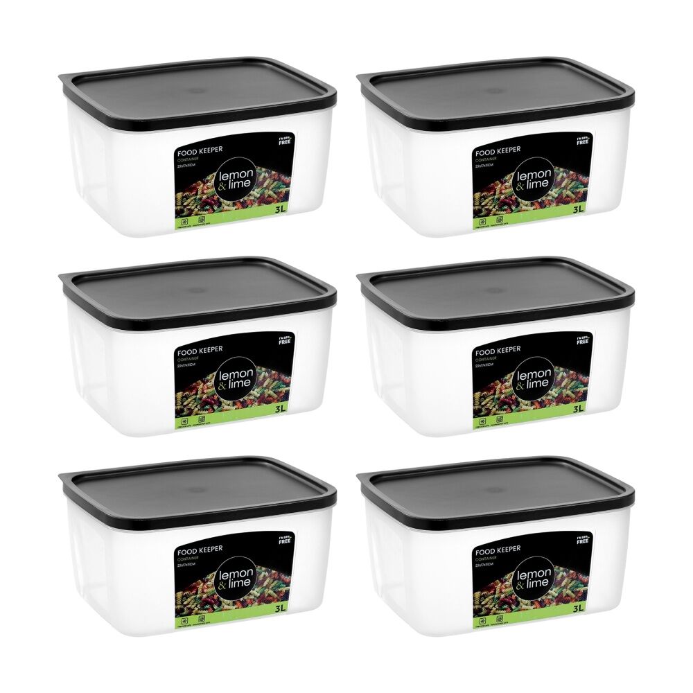6PK Lemon And Lime Food Keeper Rectangle Reusable Container 3L 21.7x16.7x