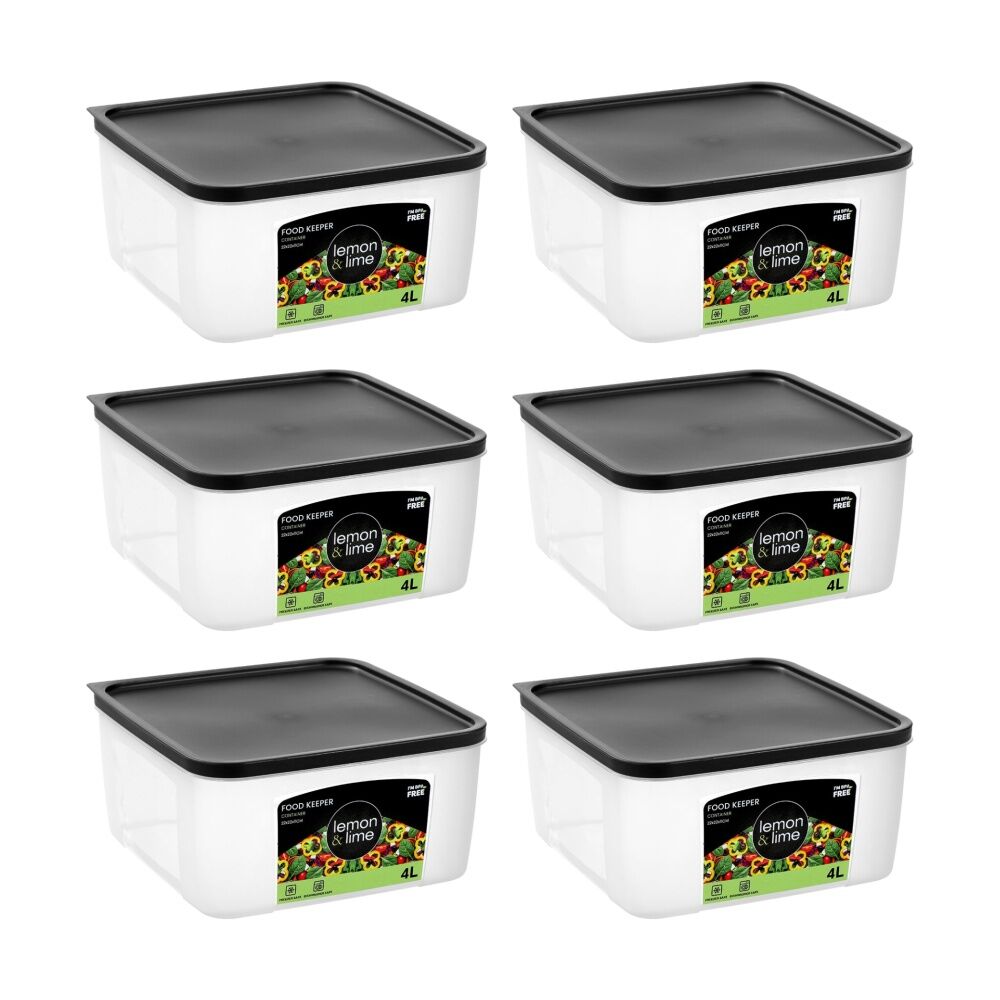 6PK Lemon And Lime Food Keeper Square Reusable Container 4L 21.7x21.7x10.7