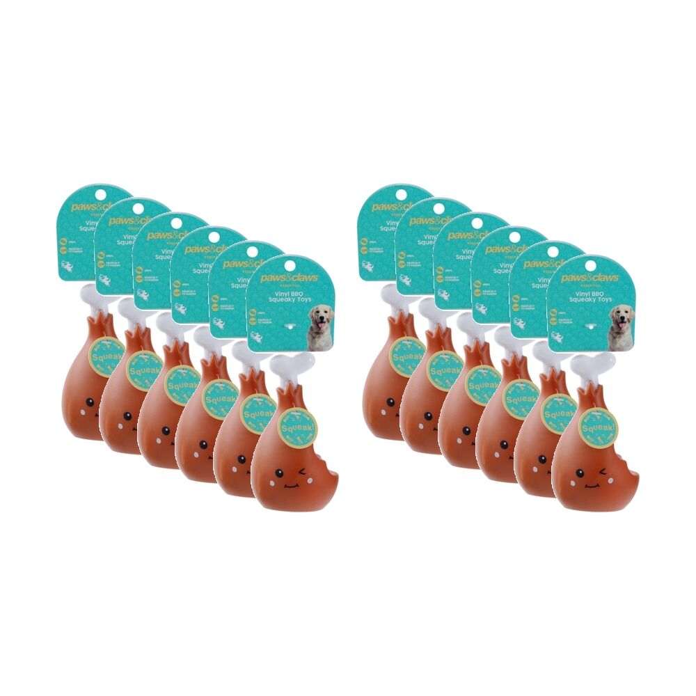 12x Paws And Claws Vinyl Meat Squeaky Dog Interactive Play Chew Toy Assorted