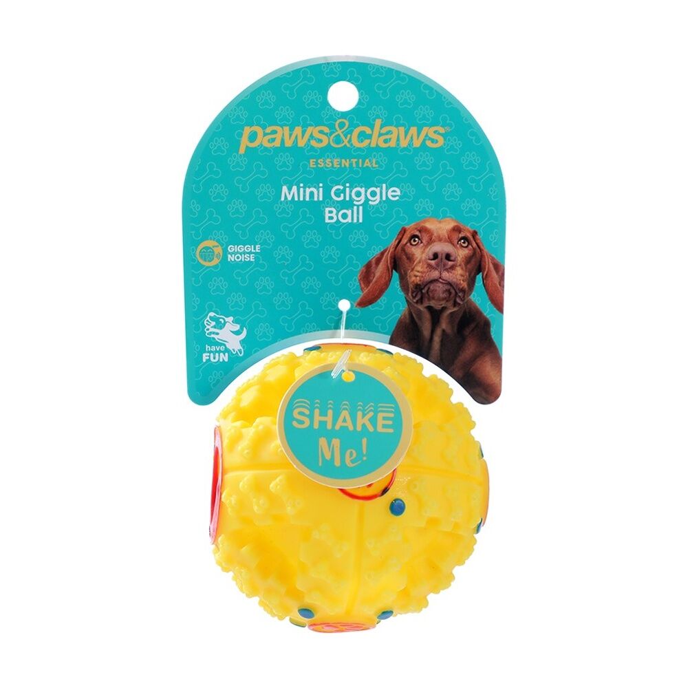 6x Paws And Claws Mini Giggle Ball Interactive Sound Dog Toy Rubber 7.2cm Assorted