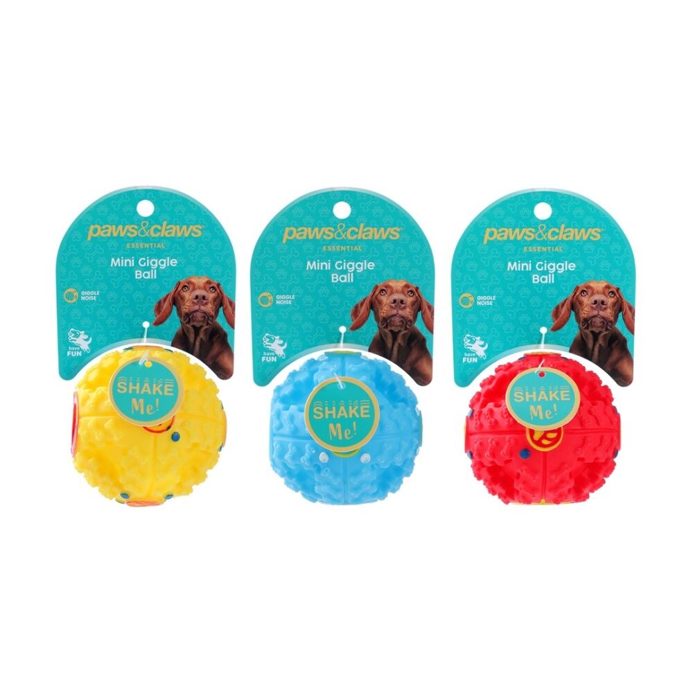 6x Paws And Claws Mini Giggle Ball Interactive Sound Dog Toy Rubber 7.2cm Assorted