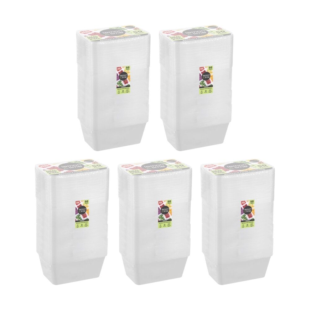 5x 50pc Lemon And Lime Reusable Food Containers Rectangle Microwave Freeze 1L