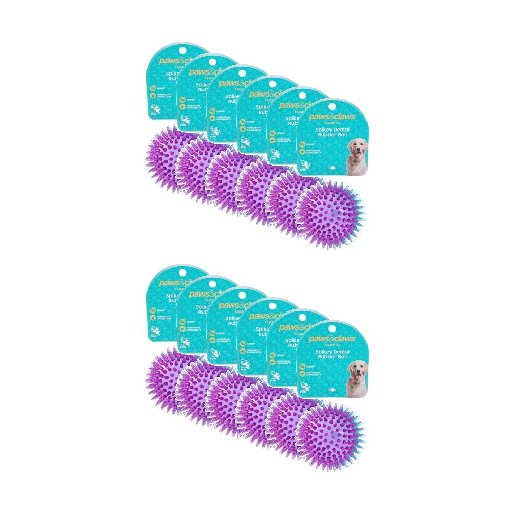 12PK Paws And Claws Pet Dog Toy TPR Spikey Ball 2-Tone Rubber Chew Assorted 8cm