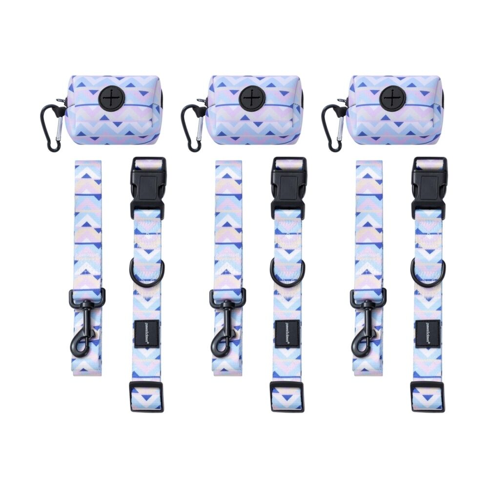 3x 3pc Paws And Claws Pet Dog Cat Park Life Lead Collar Waste Bag Holder