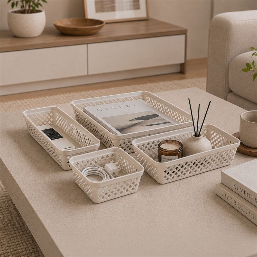 36PK Boxsweden Diamond Tray Home Organiser Storage Container Cream 23.5X16X6.5CM