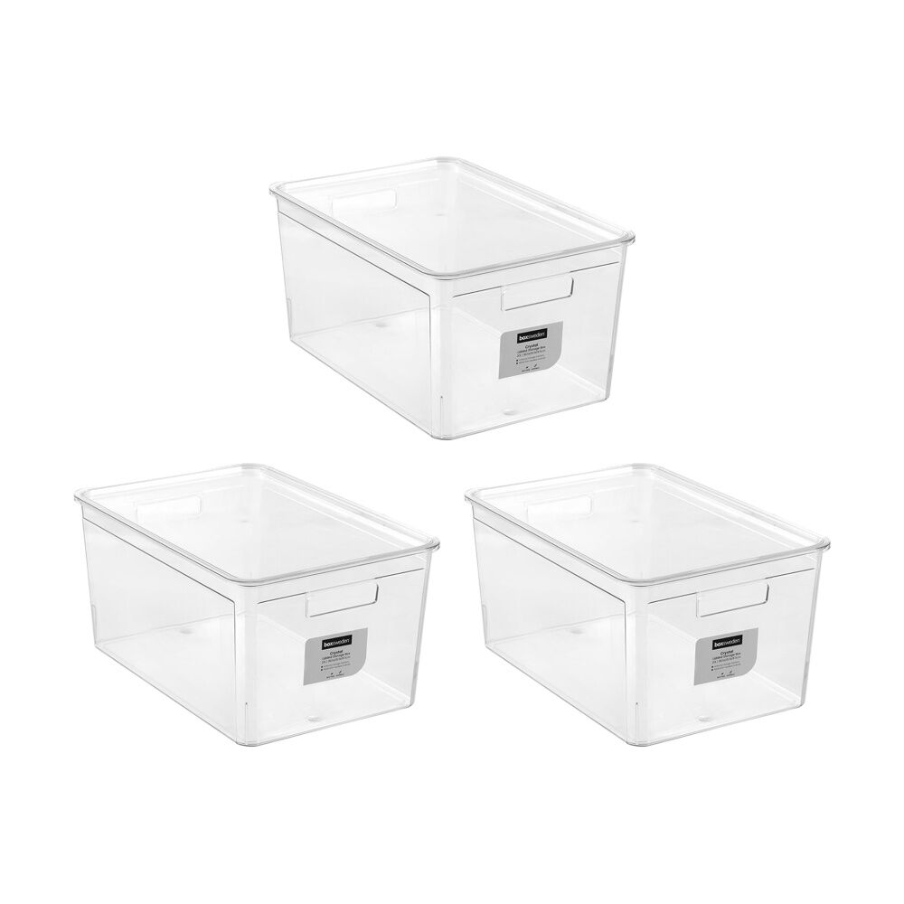 3x Boxsweden Crystal Stackable Lidded Organisation Storage Box/Container Clear 20L