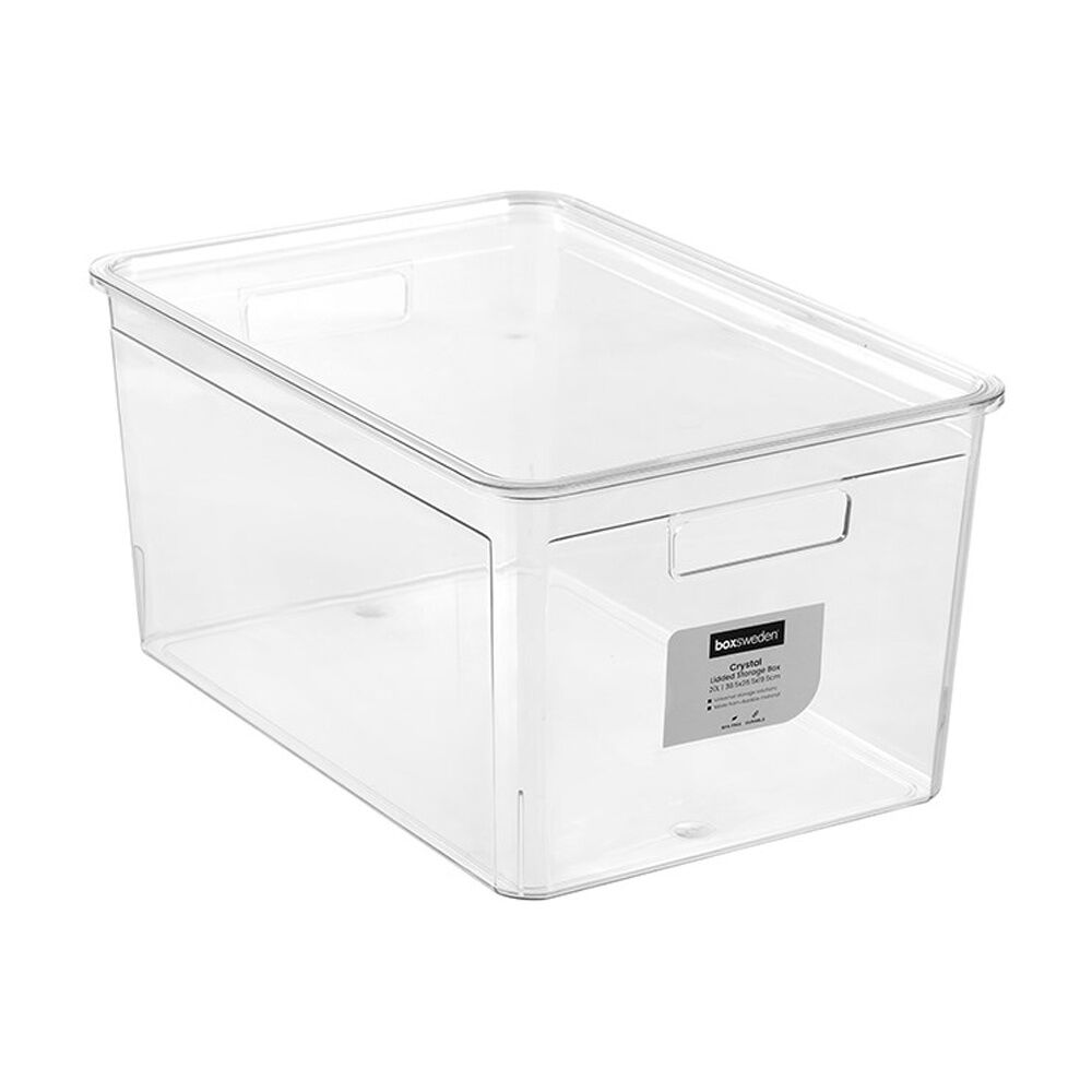 3x Boxsweden Crystal Stackable Lidded Organisation Storage Box/Container Clear 20L