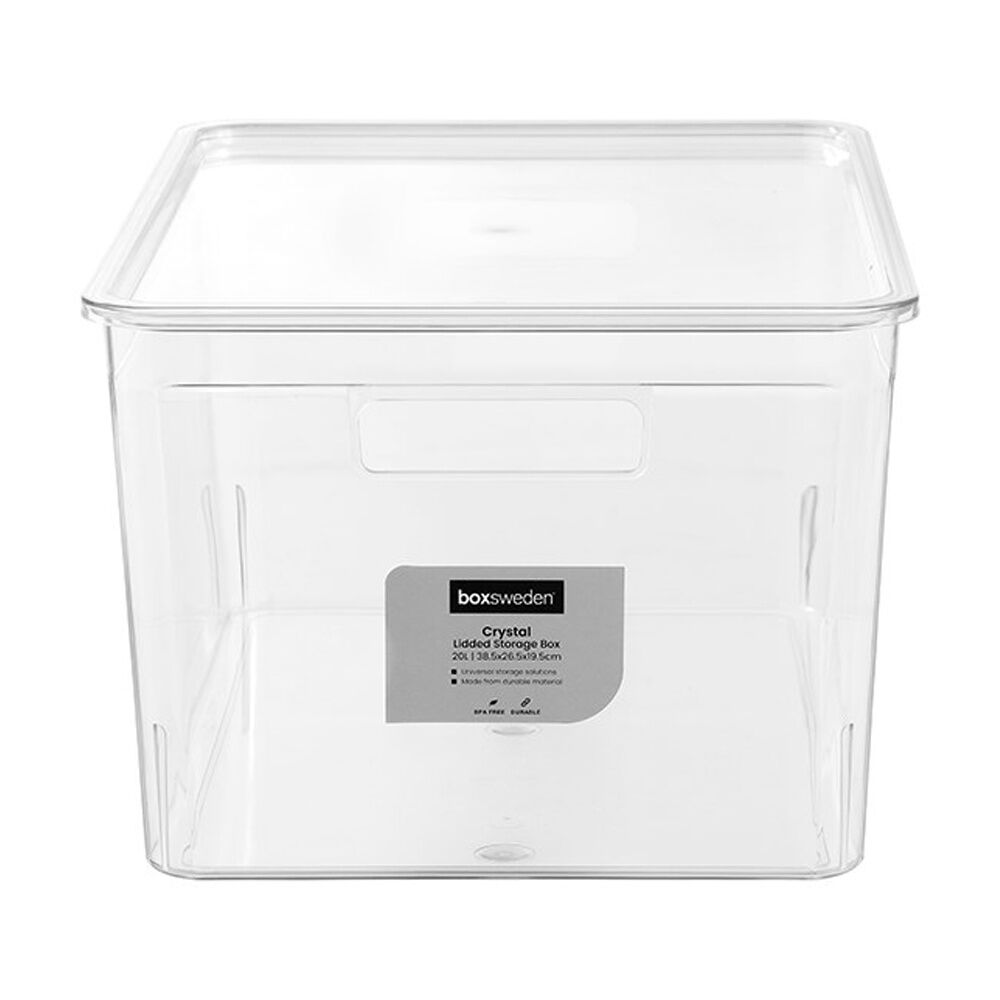 3x Boxsweden Crystal Stackable Lidded Organisation Storage Box/Container Clear 20L