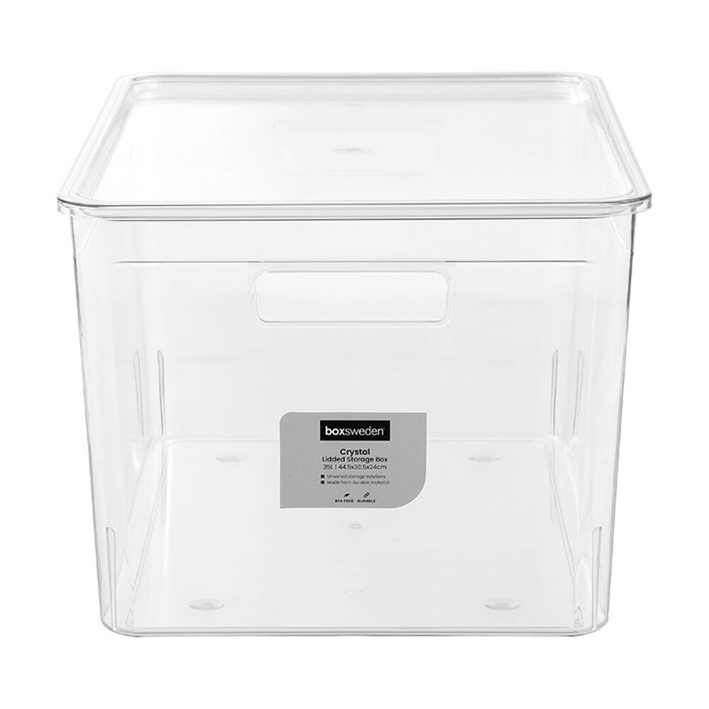 2x Boxsweden Crystal Stackable Lidded Organisation Storage Box/Container Clear 35L