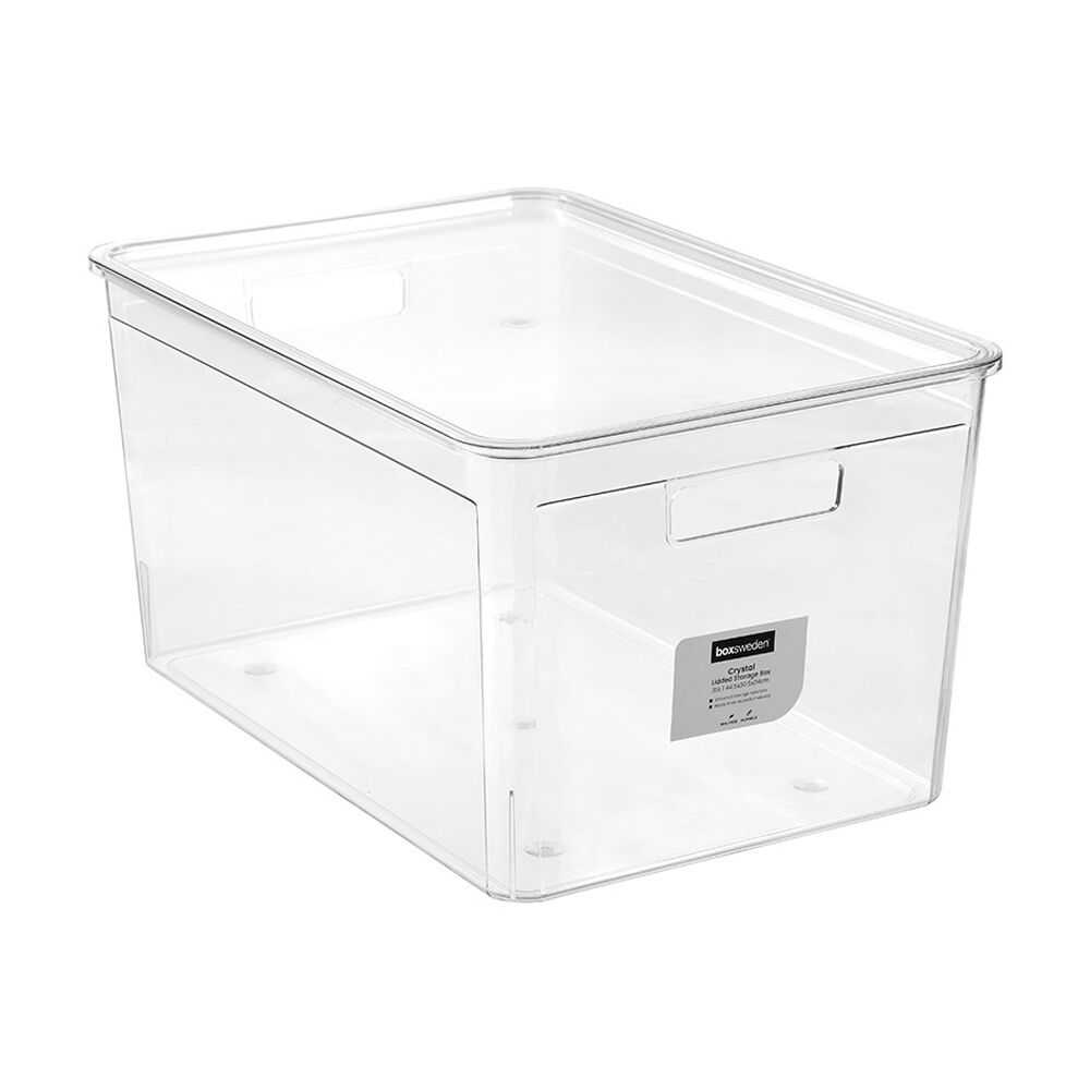 4x Boxsweden Crystal Stackable Lidded Organisation Storage Box/Container Clear 35L