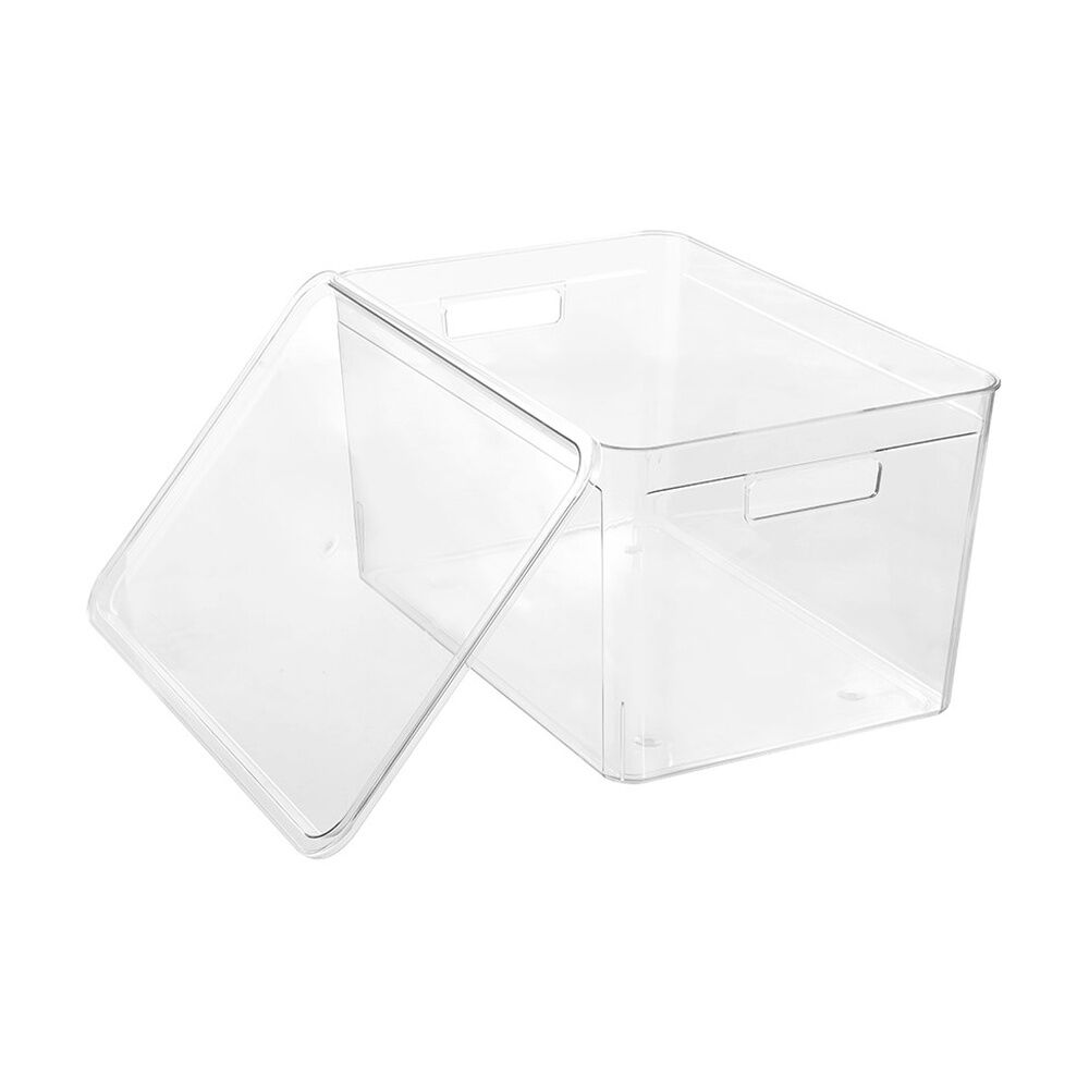 4x Boxsweden Crystal Stackable Lidded Organisation Storage Box/Container Clear 35L