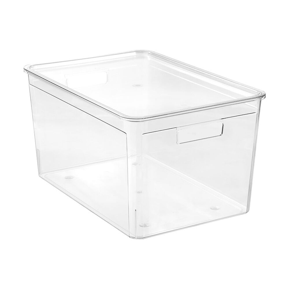 4x Boxsweden Crystal Stackable Lidded Organisation Storage Box/Container Clear 35L
