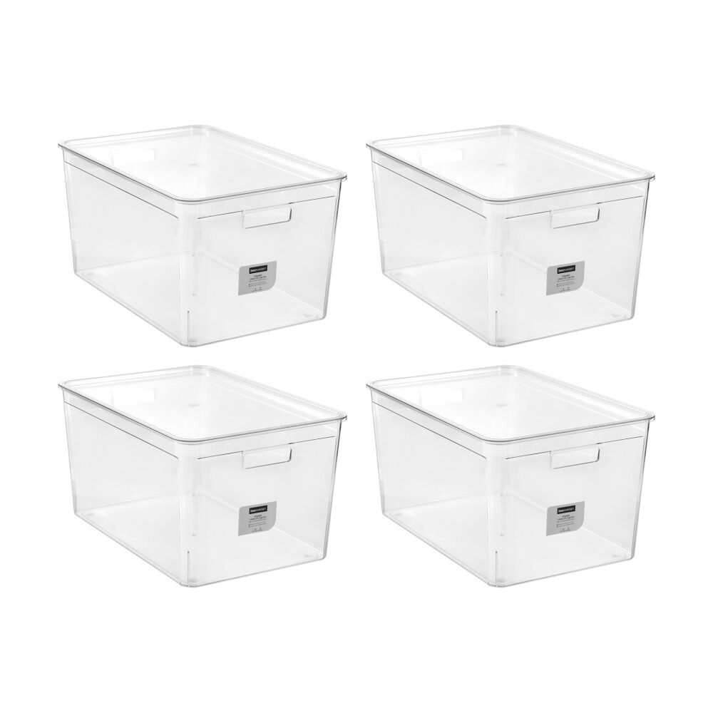 4x Boxsweden Crystal Stackable Lidded Organisation Storage Box/Container Clear 50L