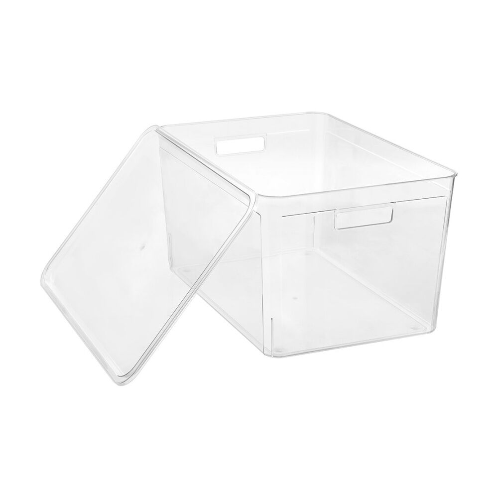 4x Boxsweden Crystal Stackable Lidded Organisation Storage Box/Container Clear 50L