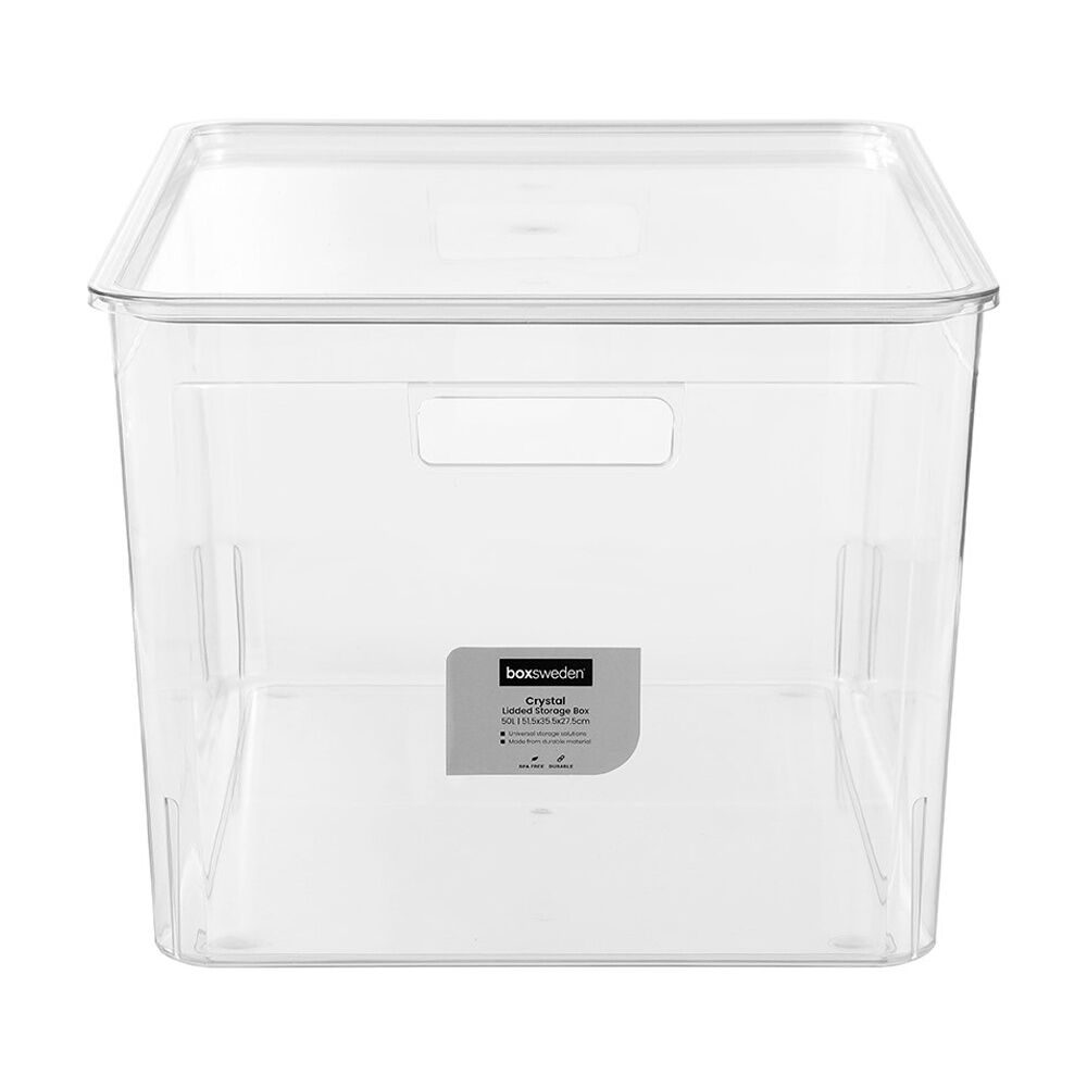 4x Boxsweden Crystal Stackable Lidded Organisation Storage Box/Container Clear 50L