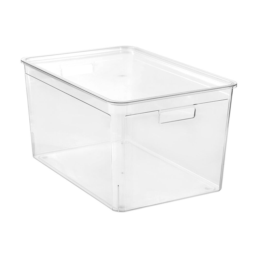 4x Boxsweden Crystal Stackable Lidded Organisation Storage Box/Container Clear 50L
