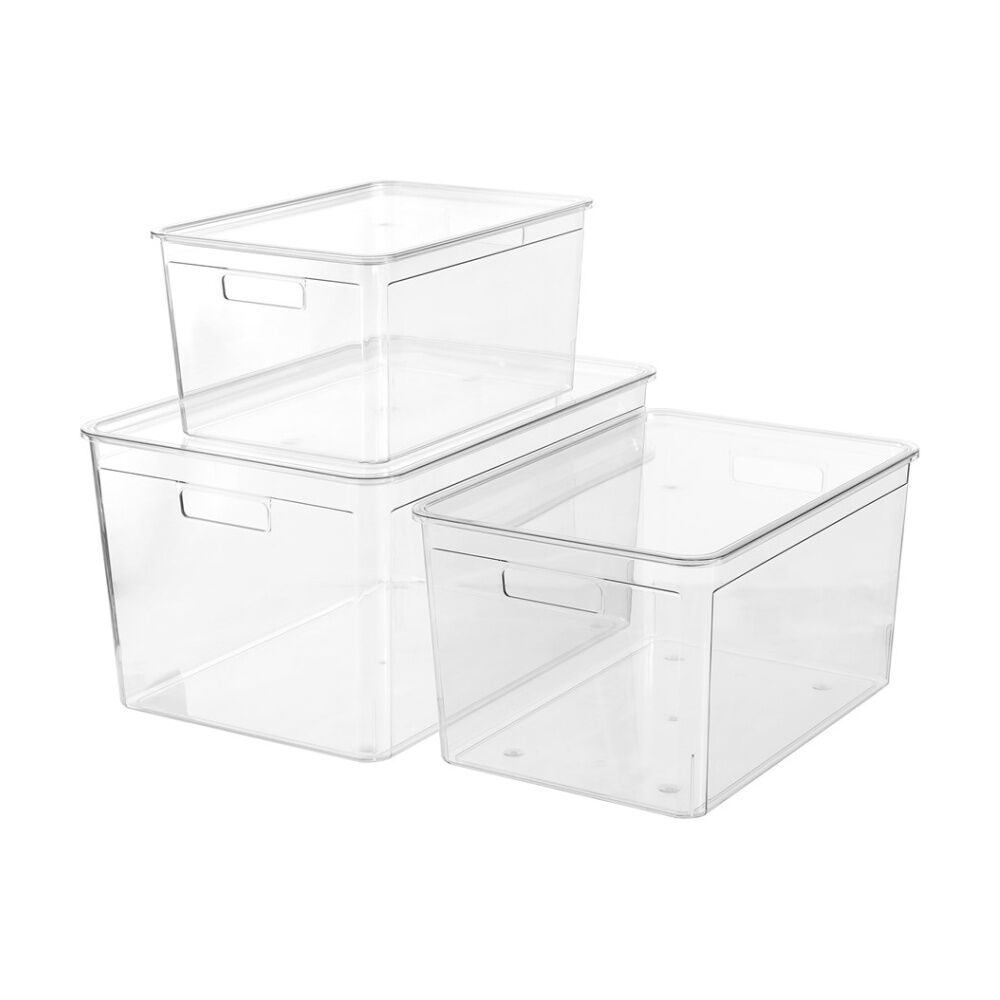 4x Boxsweden Crystal Stackable Lidded Organisation Storage Box/Container Clear 50L