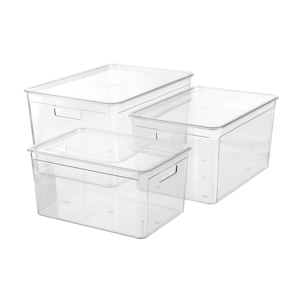4x Boxsweden Crystal Stackable Lidded Organisation Storage Box/Container Clear 50L