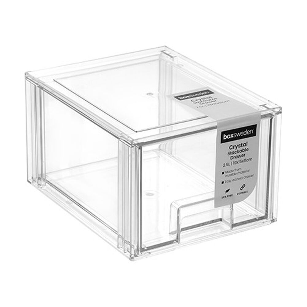 12x Boxsweden Crystal Stackable Drawer Organisation Storage Container Clear 2.5L