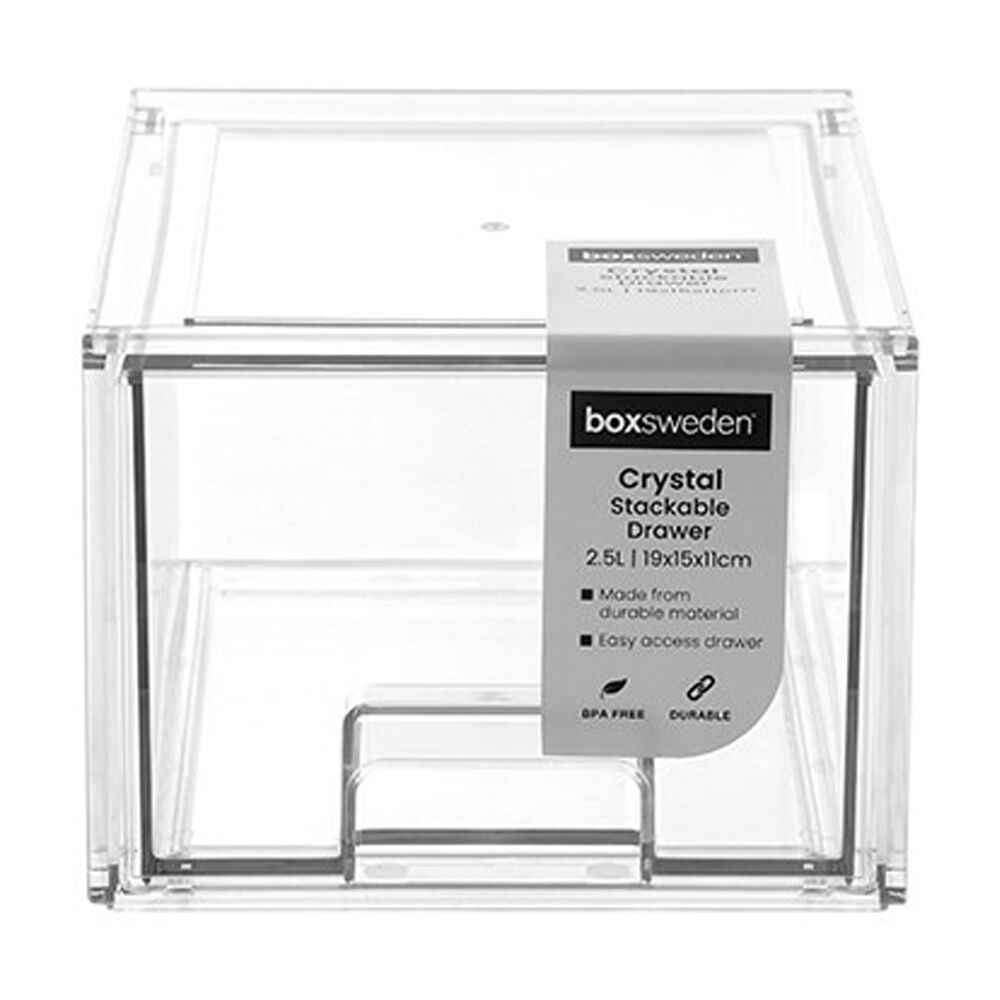 12x Boxsweden Crystal Stackable Drawer Organisation Storage Container Clear 2.5L