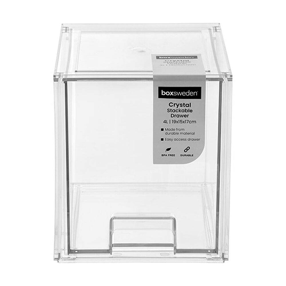 3x Boxsweden Crystal Stackable Drawer Organisation Storage Container Clear 4L