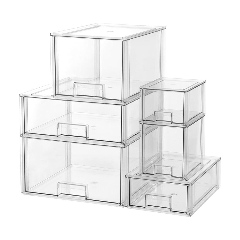 2x Boxsweden Crystal Stackable Drawer Organisation Storage Container Clear 16L