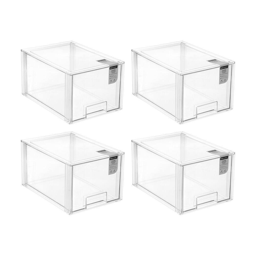 4x Boxsweden Crystal Stackable Drawer Organisation Storage Container Clear 16L